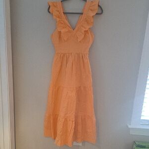 Women’s Orange Ruffle V-Neck Maxi Dress
